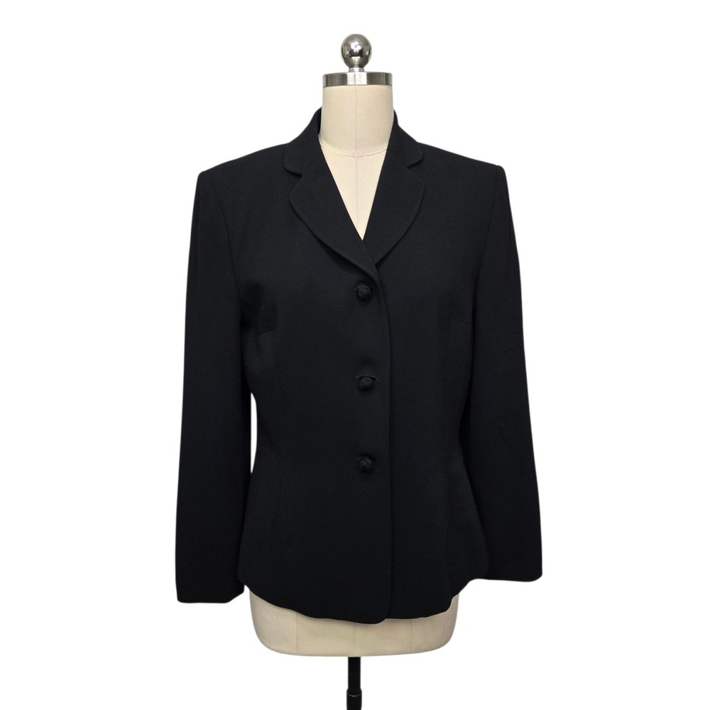 Ann Taylor Womens Black 100% Wool 3 Button Tailored Blazer Jacket Size 10